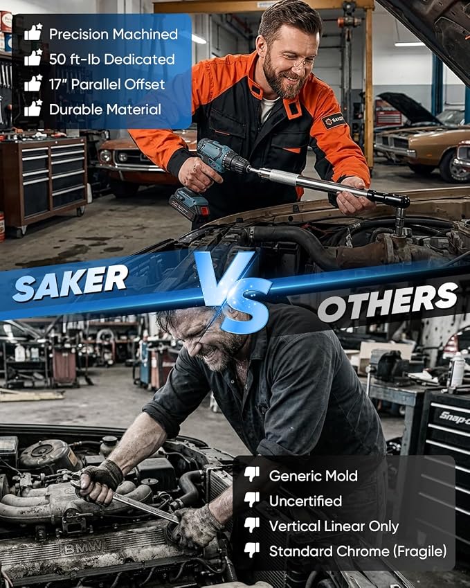 Saker 1/2 Drive Offset Ratchet Extension Wrench for Tight Spaces, Long Reach Impact Extension Tool with 3/8" & 1/4" Adapters, Non-Slip Grip Heavy Duty Automotive Mechanic Kit
