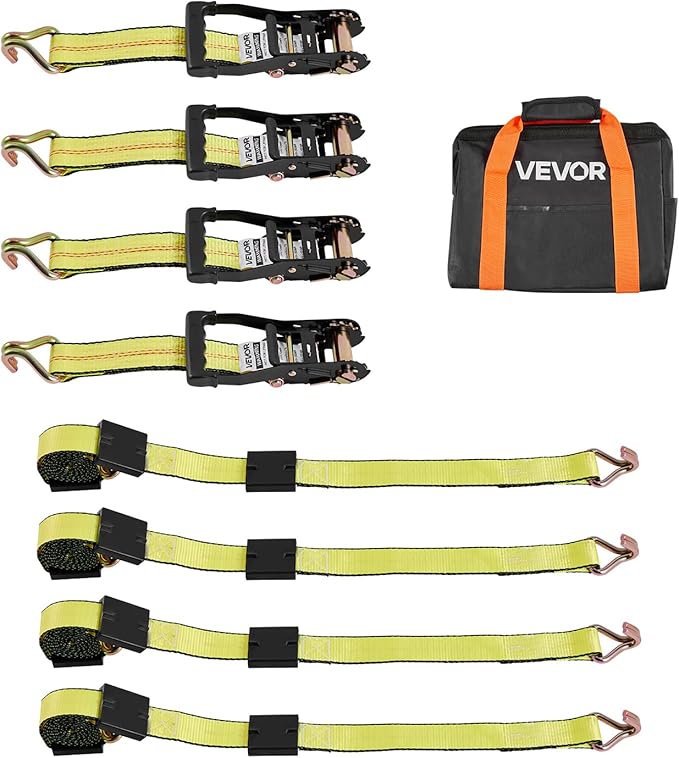 VEVOR Wheel Chock Tie-Down Kit, Deck-Style Trailer Tie Down Strap, Car Tie Down Kit with J-Hook, Break Strength 10009 lbs & Working Load 3333 lbs Motorcycle System for SUVs, Trailers, Trucks