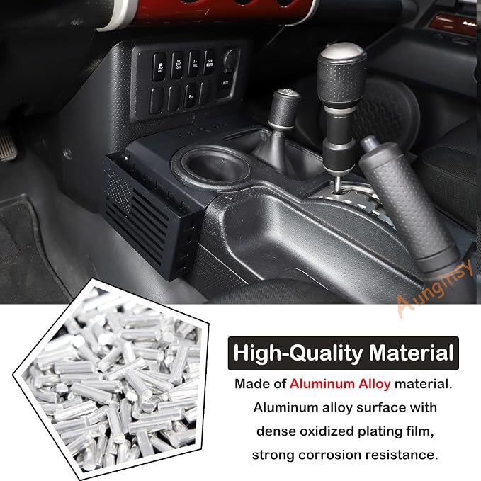 Aunginsy Center Console Gear Storage Box Basket Fit Toyot@a FJ Cruiser 2007-2024 Aluminum Gear Shift Side Storage Baskets Center Console Organizer Tray Armrest Storage Box Basket Interior Accessories