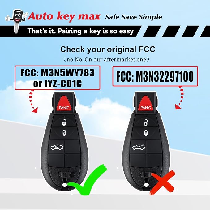Programmable Keyfob, Replacement Car Keys Fob and DIY Programmer Kit for 2008-2012 Dodge RAM/Durango//Charger/Challenger/Town and Country Remote IYZ-C01C