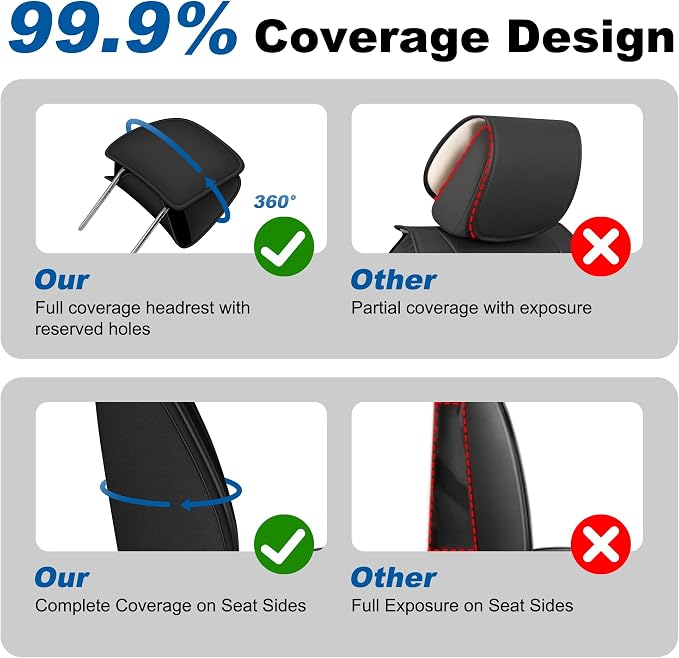 Seat Covers Compatible with 2024 2025 2026 Toyota Tacoma Double Crew Cab Waterproof Leather Seat Protectors for Trucks (5pc Full Set, Black)