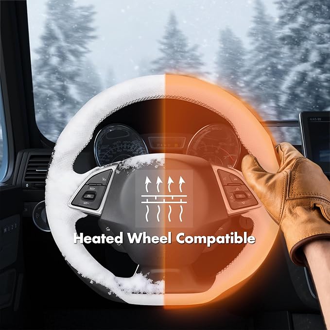 MEWANT Hand Stitch Steering Wheel Cover for Chevy Camaro 2016-2025 Custom Black White Microfiber Leather Interior DIY Wrap Restoration Kit Anti-Slip Breathable Protector