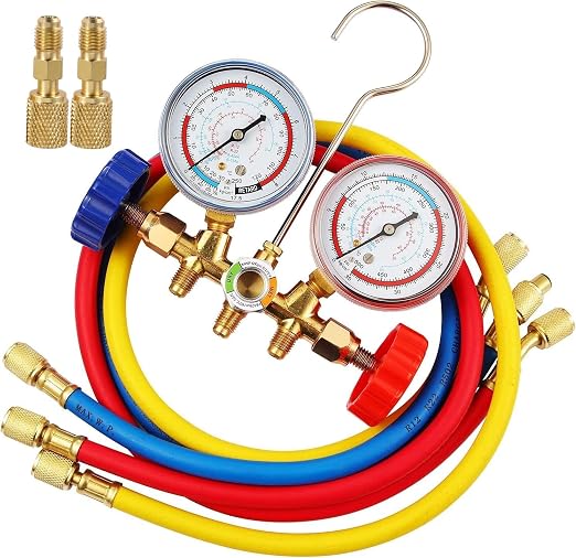 R410A Manifold Gauge Set, 3 Way AC Diagnostic Manifold Gauge Set for R410a R22 R134a R404a Refrigerant,Automotive AC Manifold R410a Adapters,with 3ft Hoses