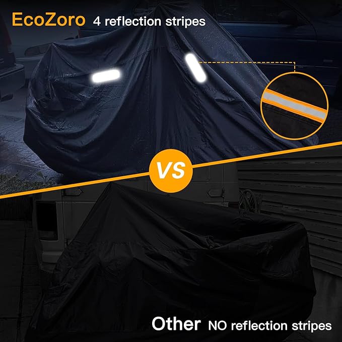 300D Heavy Duty Motorcycle Cover - All Season Waterproof Outdoor Protection with Lock-Holes, Night Reflective & Storage Bag Fits up to 86.6" Cruiser, Touring, Sportbike, Dirt Bike, Scooter