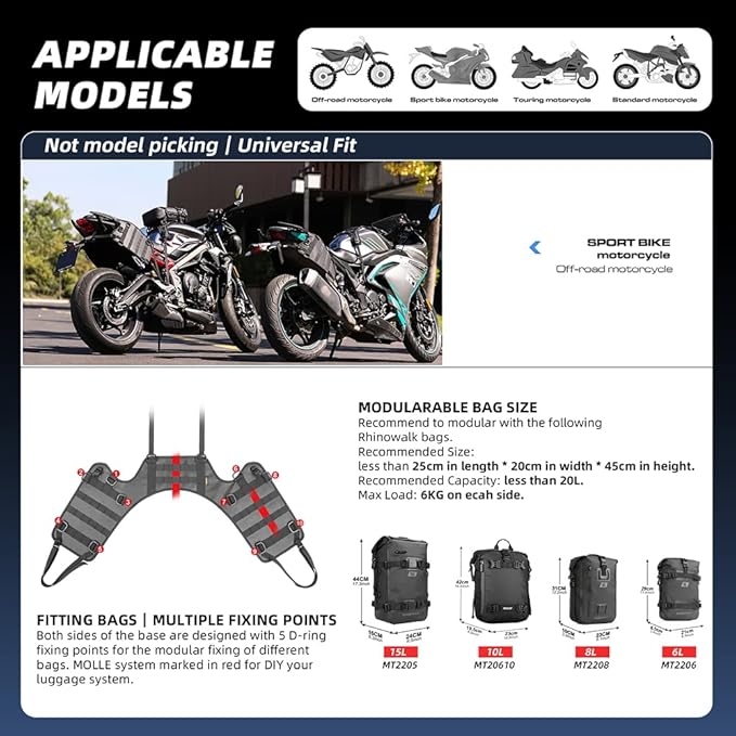 Rhinowalk Motorcycle Saddle Bag/Tail Bag/Seat Bag Universal Saddle Bag Mounting Base
