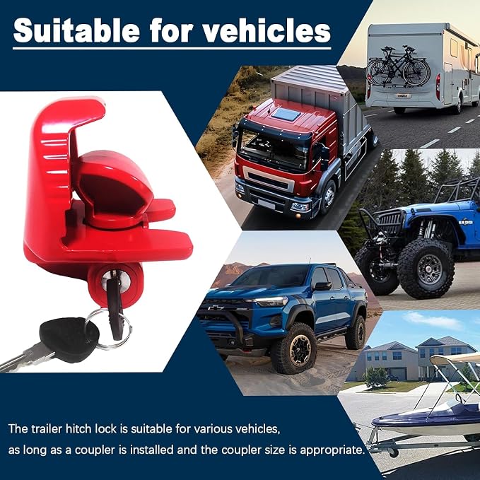 Trailer Hitch Lock 2 Pack【4 Identical Keys Keyed Alike 2 Locks】, All Keys Work on Both Locks in This Set Only, Fits 1-7/8", 2", 2-5/16" Couplers, Heavy Duty, Adjustable Anti-Theft Lock for Boat and RV