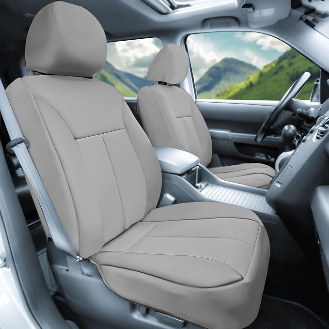 FH Group Neoprene Car Seat Covers - Front Set for Low Back Seats with Removable Headrest, Universal Fit, Airbag Compatible - Solid Gray Seat Covers for SUVs and Vans