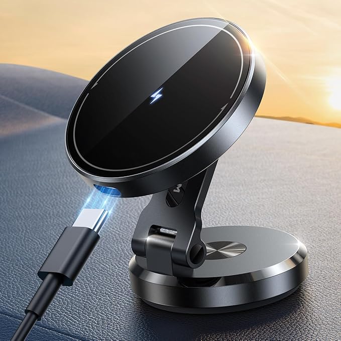 JOYROOM for MagSafe Car Mount Charger with Rotatable Charging Panel, 15W Fast Charging Magnetic Phone Holder, Dashboard Wireless Charger for iPhone