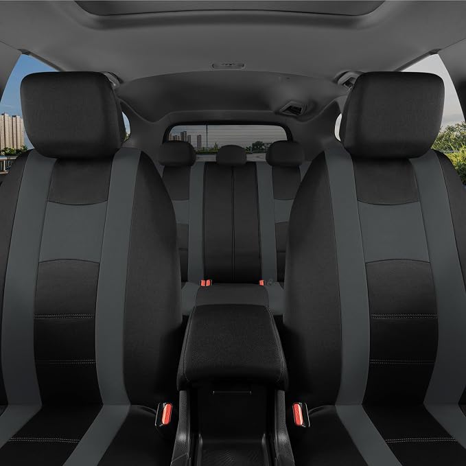 BDK carXS Charcoal Gray Two-Tone Car Seat Covers with Matching Back Seat Cover, Made to Fit Most Auto Truck Van SUV, Interior Car Accessories Full Set