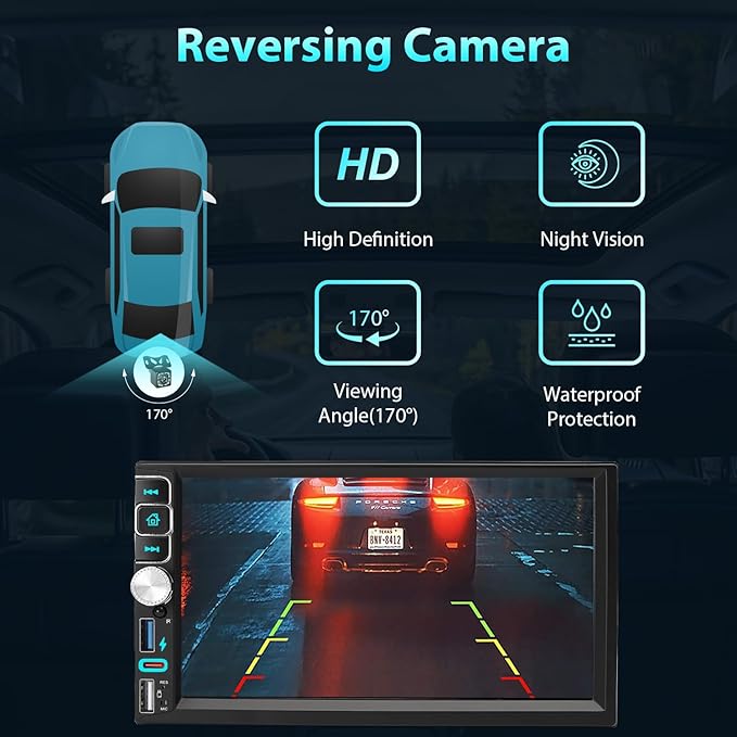 Double Din Car Stereo Bluetooth Compatible with [Wireless] Apple CarPlay/Android Auto 7“ Touchscreen AM/FM Radio Type-C USB (2.1A Fast Charge) Backup Camera