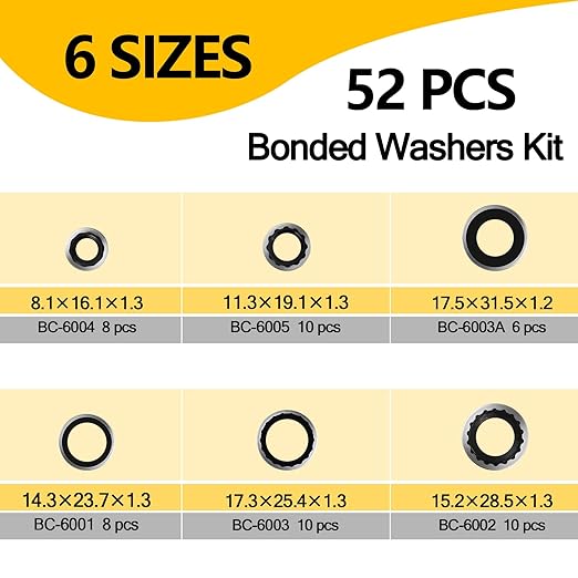 52 PCS AC Gasket Kit - R134a AC Seal Kit with Compressor Gaskets, A/C Line Seals Washers for Automotive Air Conditioner Repair & Maintenance - Stops AC Refrigerant Leaks