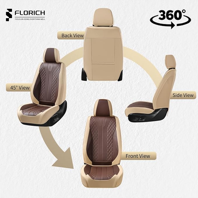 FLORICH Front and Back Seat Covers for Cars Leather Car Seat Cover Full Set 5 Seats Waterproof Seat Protector Automotive Seat Covers Carseat Cover Universal Fit for Most Cars SUV Trucks, Beige&Coffee