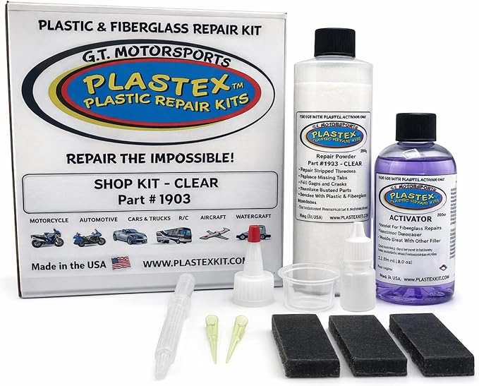 Plastex Plastic Repair Kits - Easily Glue, Repair or Remake Broken Plastic, Fiberglass, Wood & More! (XL Clear Kit)