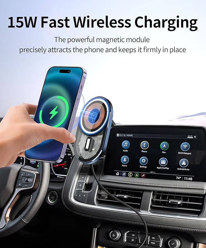 Wireless Charging Car Phone Holder for Chevrolet Suburban/Tahoe/GMC Yukon/Yukon XL 2021-2024, 10.2" Screen Fixed Clip, 360° Rotation Car Phone Mount Compatible with MagSafe