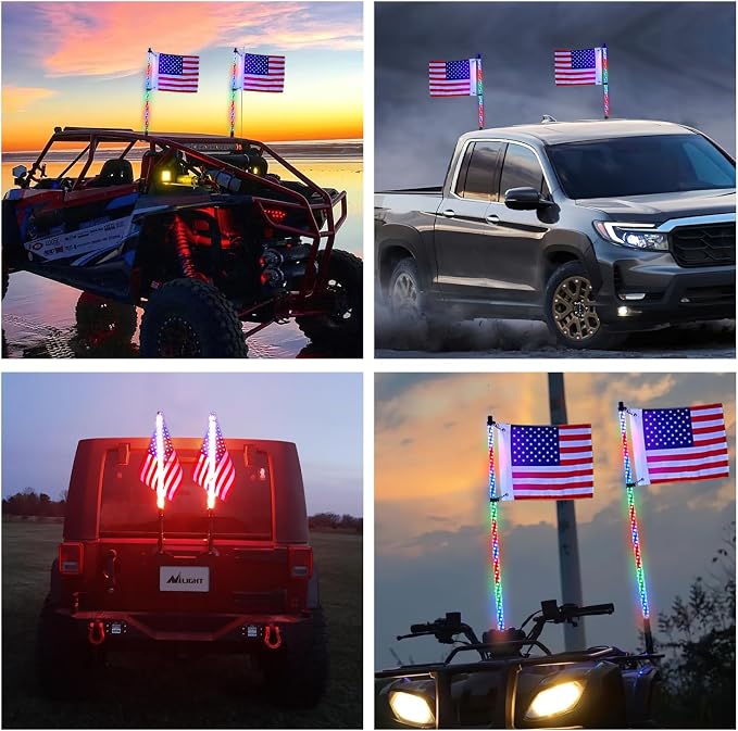 Nilight 2PCS 2FT Spiral RGB Led Whip Light w/RGB Chasing/Dancing Lights RF Remote Control Lighted Antenna Whips for Can-am ATV UTV RZR Polaris Dune Buggy 4-Wheeler Offroad Truck