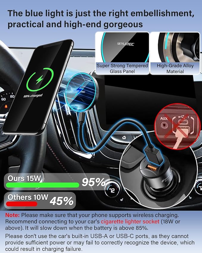 SKYLOTEC Phone Holder for Mazda CX-5 CX5 2017-2025 Accessories Car Magnetic Phone Mount Compatible with MagSafe, Strong Magnets Fast Wireless Charger CX 5 Cell Phone Holder Base