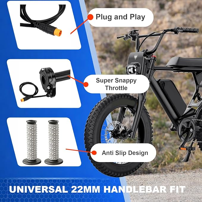 Ebike Full Twist Throttle for Macfox, 3 Pin Surron Style Throttle Grip Kit 12V-72V Compatible with HappyRun Freego Heybike Electric Dirt Bike