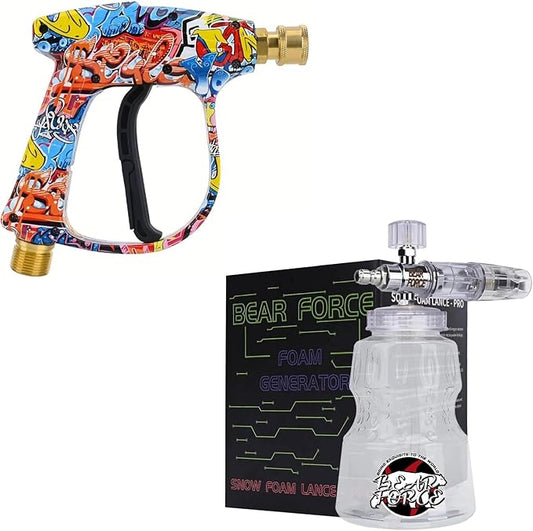 Bear Force High Pressure Washer Gun 3000 PSI Max, Power Washer Short Gun M22-14mm, Pressure Washer Aluminium Foam Cannon with 1/4 Inch Quick Connector