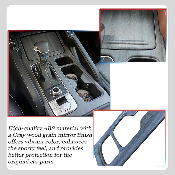 Center Console Frame Cover,for Kia Telluride 2020 2021 2022 2023 2024 2025 2026, Gear Shift Panel,Cup Holder Trim - Gray Wood Grain Protective Accessories