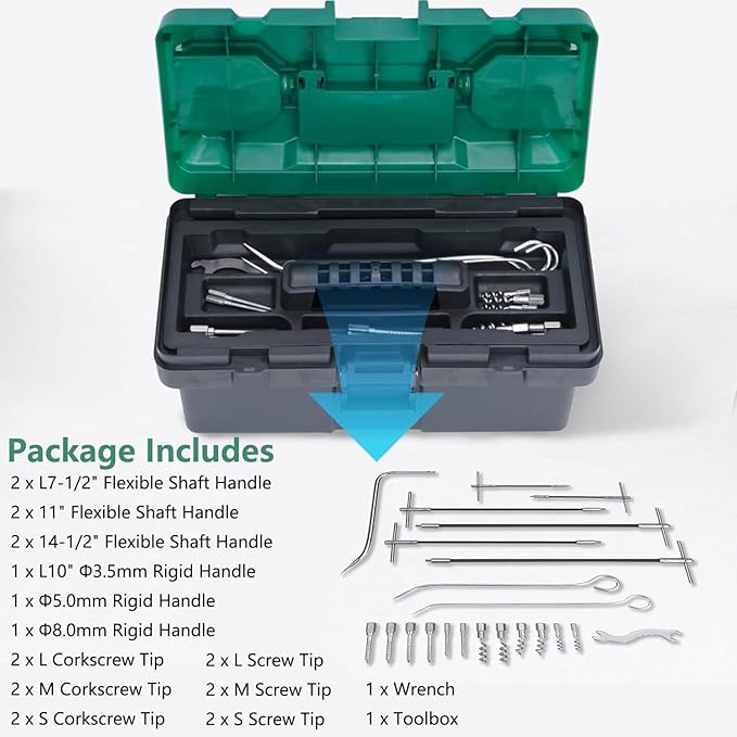 23PCS Packing Extractor Set, Easy Out Screw Extractor Set, Packing Puller Flexible Shaft Corkscrew Tool Kit, Valve Packing Removal Tool with Toolbox