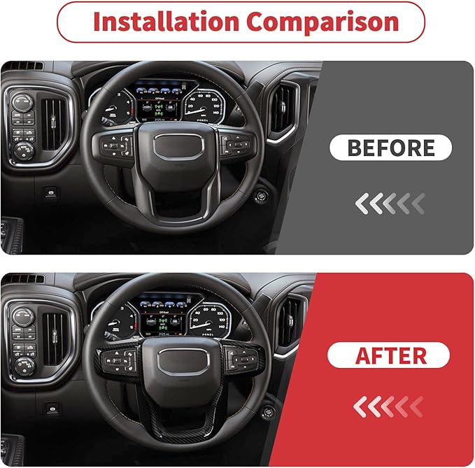 Linskip Steering Wheel Cover Trim Compatible with 2019-2026+ GMC Sierra 1500 & 2020-2026+ GMC Sierra 2500HD 3500HD & 2021-2024 GMC Yukon, Interior Accessories Carbon Fiber Black