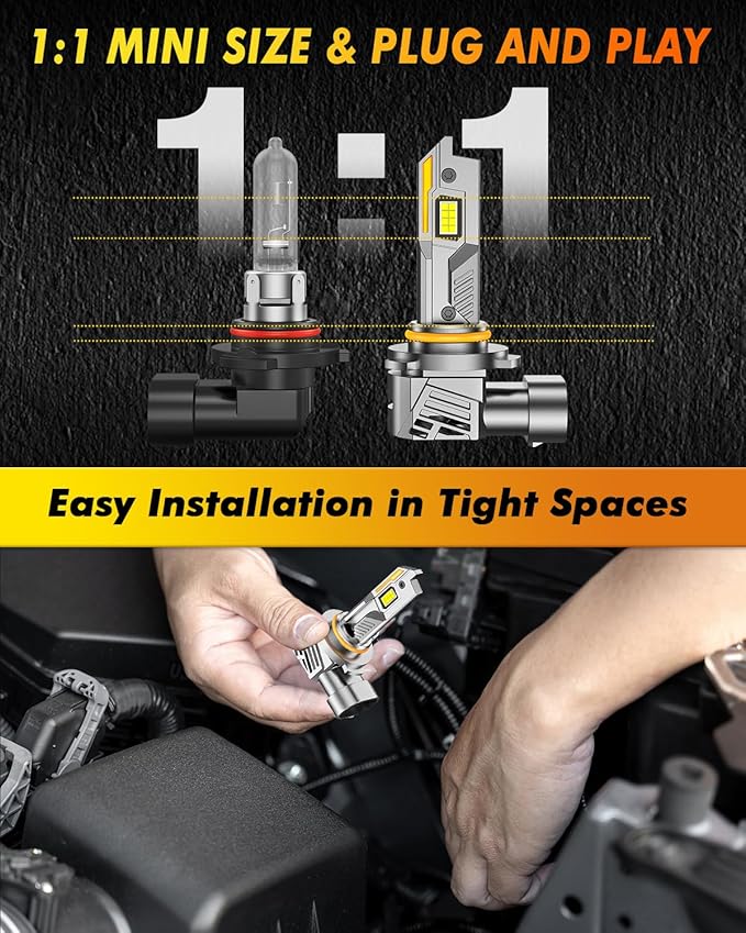 Termitor 9012/HIR2 Light Bulbs, 100,000LM 15X Super Brightness, 1:1 Mini Size with Cooling Fan, 6500K Cool White, Plug N Play, 95%+ Vehicle Adaptability, 9012 HID Daytime Running Light, Pack of 2