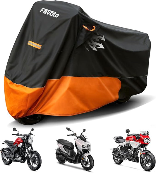 Favoto Motorcycle Cover Waterproof Outdoor - Fits up to 96.5" Motorbikes 420D Oxford Heavy Duty All Weather Sun Rain Dust Protection with Air Vents Powersports Vehicle Covers XXL