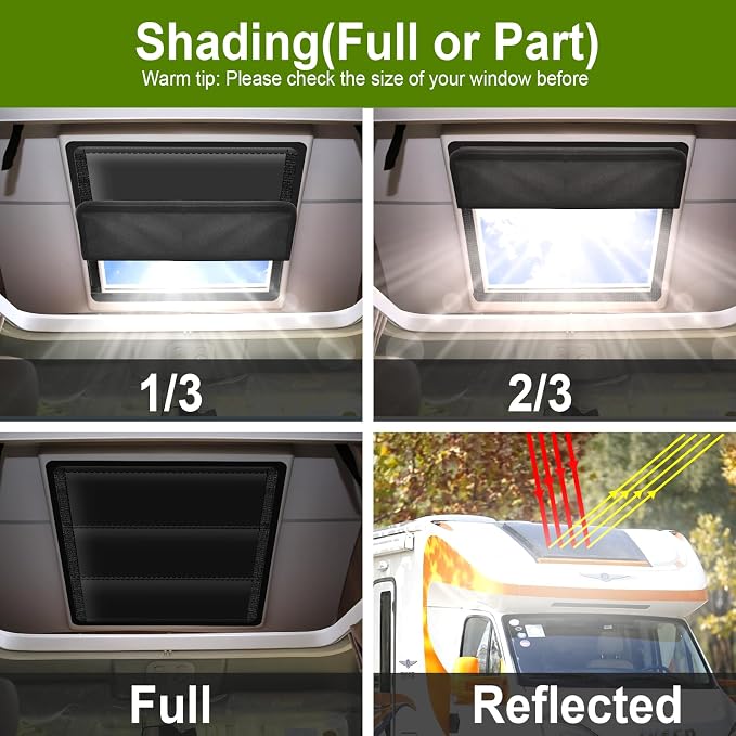 RV Skylight Cover, Vent Cover for Roof16 ¼ (L) x 16 ¼" (W), RV Window Blackout with UV Protection and Foldable Magnet Design, Waterproof Fabric, Reflective
