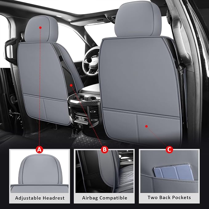 MIROZO Silverado Sierra Front Seat Covers,2PCS Truck Seat Covers Waterproof Pickup Seat Covers Compatible with 2007-2026 Chevy Silverado GMC Sierra 1500 2500HD 3500HD (Grey,2PCS Front)