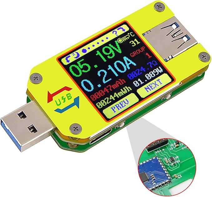 RD UM34C 4A USB3.0 USB Meter Tester Voltage Current Power Charger Voltmeter Ammeter Multimeter Tester Measure Cable Resistance(UM34C)