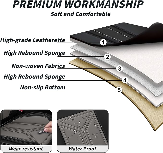 Arazi Fit for 90% of Mercedes-Benz Seat Covers, 360° Full Wrap Original Seat Cover, Waterproof Nappa Leather Seat Covers with Big Space Storage Pocket Seat Protector（5 Seats Standard, Black&Gray）