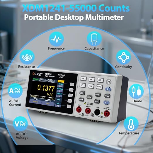OWON XDM1241 Bench Digital Multimeter, True RMS Desktop Meter for Workbench, Lab, and Electronics Testing, Data Logging, Dual Display, SCPI