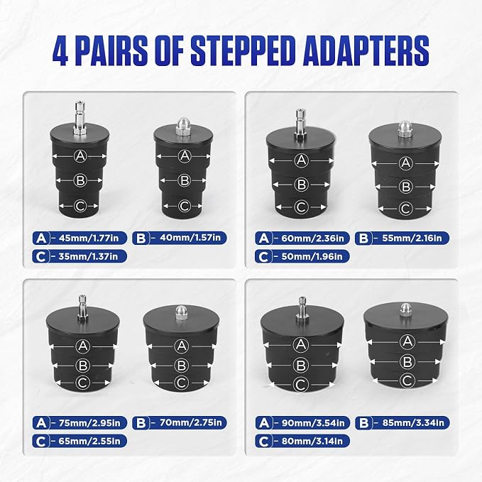 Turbo System Leakage Tester Kit with 4 Pairs of Stepped Adapters 1-3/8" to 3-1/2", Turbocharger Boost Leak Tester Kit for Most Vehicles