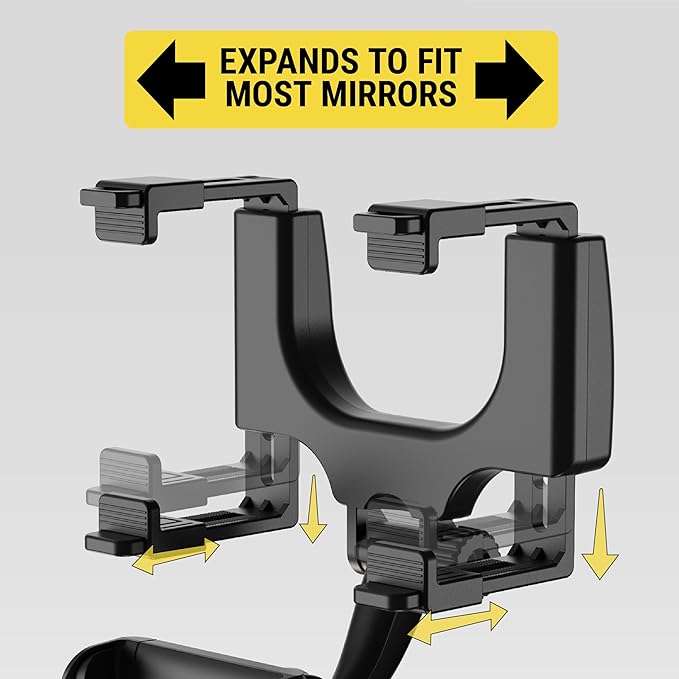 Scosche SUHRM Rear View Mirror Phone Holder, 360° Rotatable Rearview Mirror Cell Phone Car Mount, Cellphone Stand Compatible with iPhone 16/15/14/13/12 Series, Android & Mobile Phones up to 3.5 inches