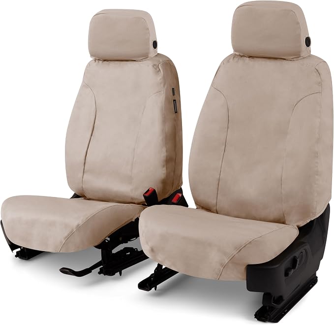Covercraft Polycotton Custom Seat Covers for 2024-2026 Toyota Tacoma (Excludes TRD Pro), 1st Row Bucket Seats, Taupe