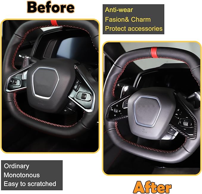 Steering Wheel Button Cover Compatible with Chevrolet Corvette C8 2020-2023, Steering Wheel Frame Trim, Car Steering Wheel Panel Protection Frame Molding Sticker (ABS-Carbon Fiber Pattern)