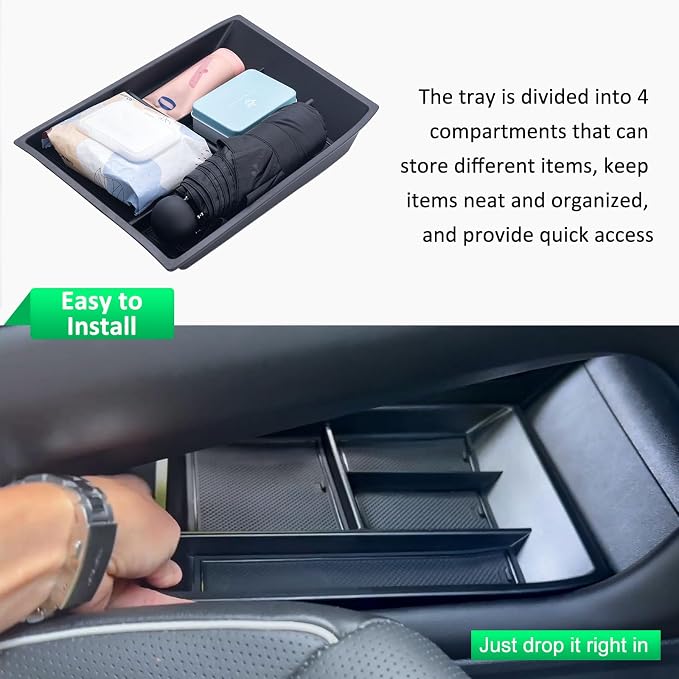 TOPINSTALL 2PCS Console Trays Compatible with 2024-2026 VW Atlas/Atlas Cross Sport Accessories, Armrest Organizer & Lower Center Console Tray Bottom Storage Insert Interior Accessory