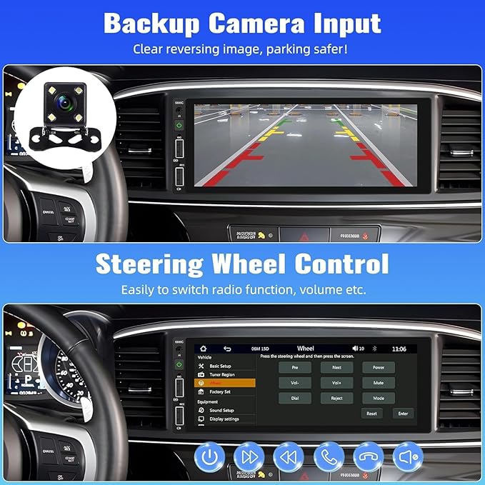 Single Din Car Stereo with Apple CarPlay Andriod Auto Bluetooth-5.0 Handsfree, 6.86" HD Touchscreen,1 Din Car Audio Receivers wtih EQ Mirror Link FM Radio USB Fast Charge,SWC+Backup Cam
