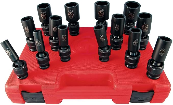 Chicago Pneumatic SS4014DU - 1/2 Inch Square Drive, SAE, Deep, Universal, Impact Socket Set (14 PCS)