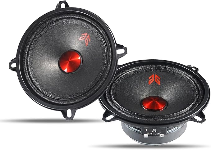 MX52P1 Loudspeaker 5 Inch Midrange 160 Watts 4 Ohms Red Dust Cap, Premium Quality Audio Door Speakers for Car or Truck Stereo Sound System, Black (2 Speakers)