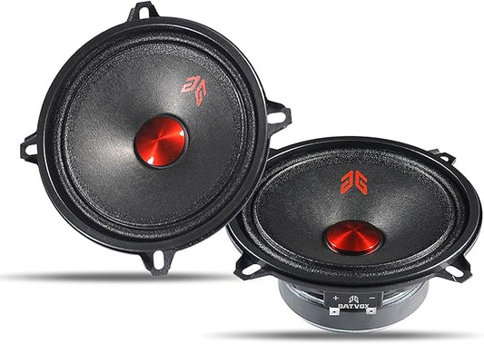 MX52P1 Loudspeaker 5 Inch Midrange 160 Watts 4 Ohms Red Dust Cap, Premium Quality Audio Door Speakers for Car or Truck Stereo Sound System, Black (2 Speakers)