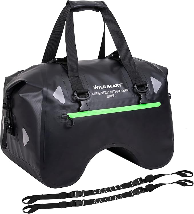 WILD HEART Dry Motorcycle Tail bag 70L/50L With Rope Straps and Inner Pocket Waterproof PVC 500D for Travel,Motorcycle and so on