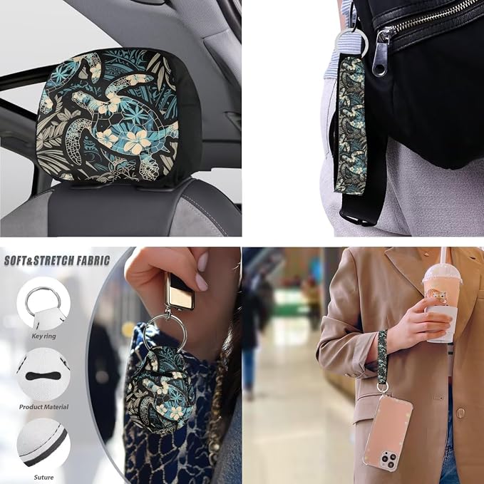 Sea Turtle Retro Print 13 PCS Car Seat Covers Full Set Hawaii Hibiscus Floral Turtles Car Front Back Seat Cover Steering Wheel Cover Fit Auto SUV Trucks