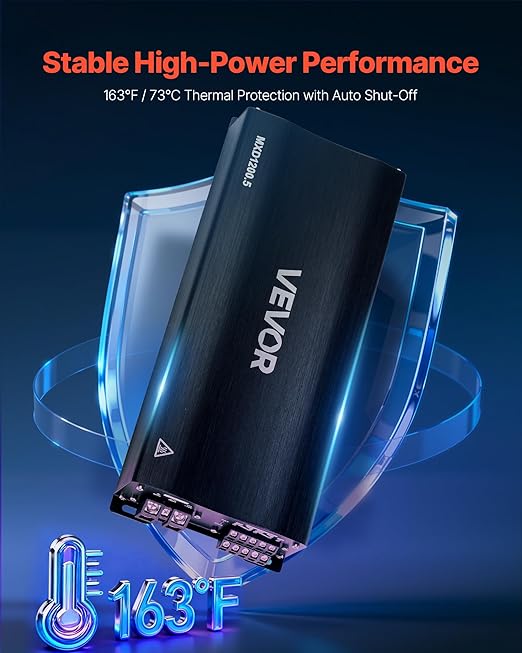 VEVOR 5 Channel Car Audio Amplifier Bridgeable Class D Full Range Amp Max Power 4 x 100W @ 4 Ohm / 4 x 200W @ 2 Ohm + Sub 1 x 500W @ 4 Ohm / 1 x 1000W @ 2 Ohm for Speakers & Subwoofer Vehicles