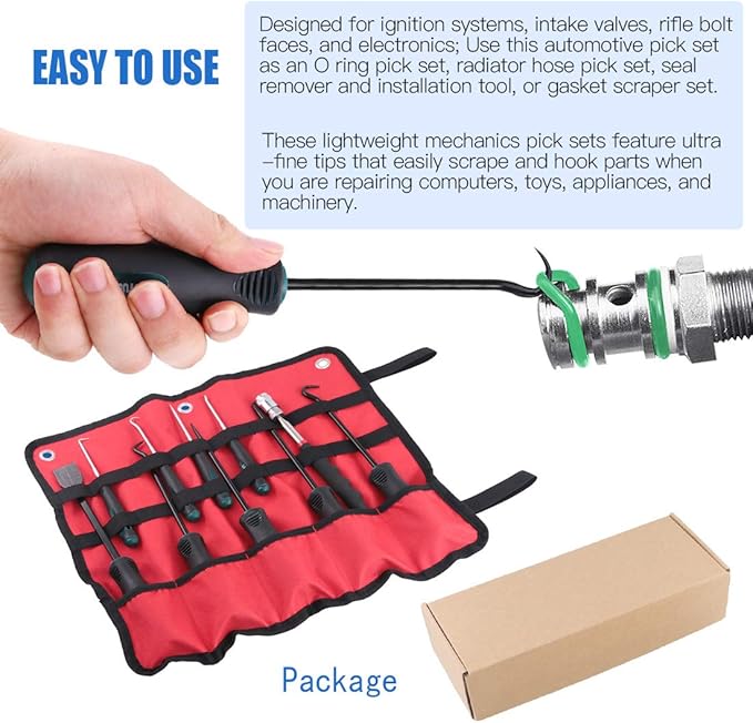 Glarks 10 In 1 Heavy Duty Hook and Pick Set, 9Pcs Precision Scraper, Hook and Pick with a 19 to 69 CM Telescopic Magnetic Pickup Tool For Removing Gaskets, Springs, Oil Seals, O-rings