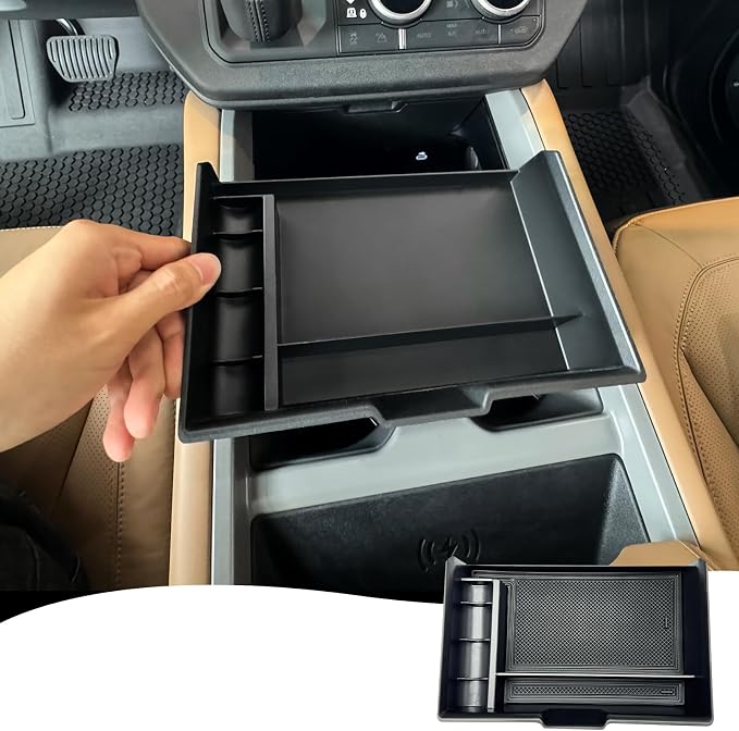 Console Storage Box for 2025-2026 Land Rover Defender 90 110 130 Upper Storage Compartment for Lower Center Console Organizer Tray Interior Trim Modification Accessories (Upper Storage Box)