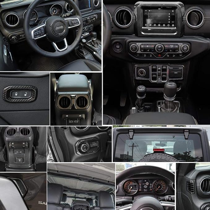 RT-TCZ for Jeep JL Dash Carbon Fiber Interior Trim Cover for Jeep Wrangler JL JLU 2018-2023 Carbon Fiber Interior Exterior Accessories 24pcs(for 7 in Display)