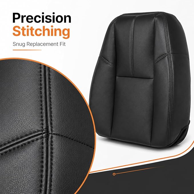 #193 Black Driver＆Passenger Side Bottom Seat＆Top Lean Back Leather Covers Compatible with Chevy Silverado Suburban Avalanche/GMC Sierra Tahoe Yukon 2007 2008 2009 2010 2011 2012 2013 2014