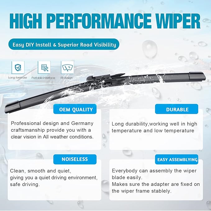OEM Windshield Wiper Blades Replacement for BMW X1 2012 2013 2014 2015 Mercedes-Benz GLA250 2015, All Weather Original Factory Quality Front & Rear Wipers Set 24"+19"+12" (Pack of 3)