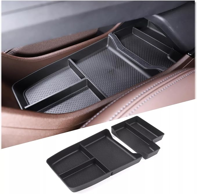 Compatible with BMW X1 U11 Auto Center Armrest Console Organizer Holder + Lower Console Organizer Tray Organizer Cover Trim Storage Box Container Box TPE for BMW X1 U11 2023-2025